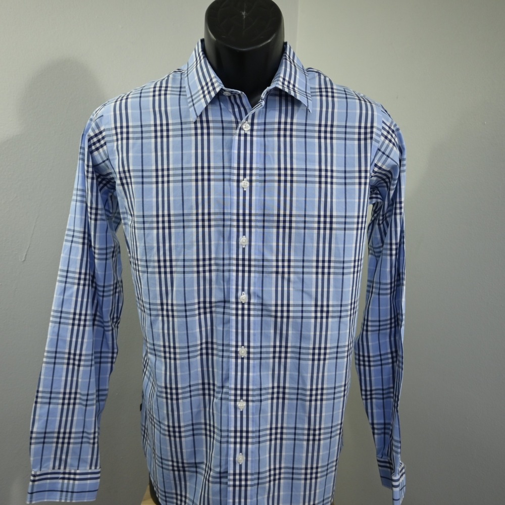 Brooks Brothers Button Up Shirt Boys XL Blue Plaid Long Sleeve Non-Iron Cotton